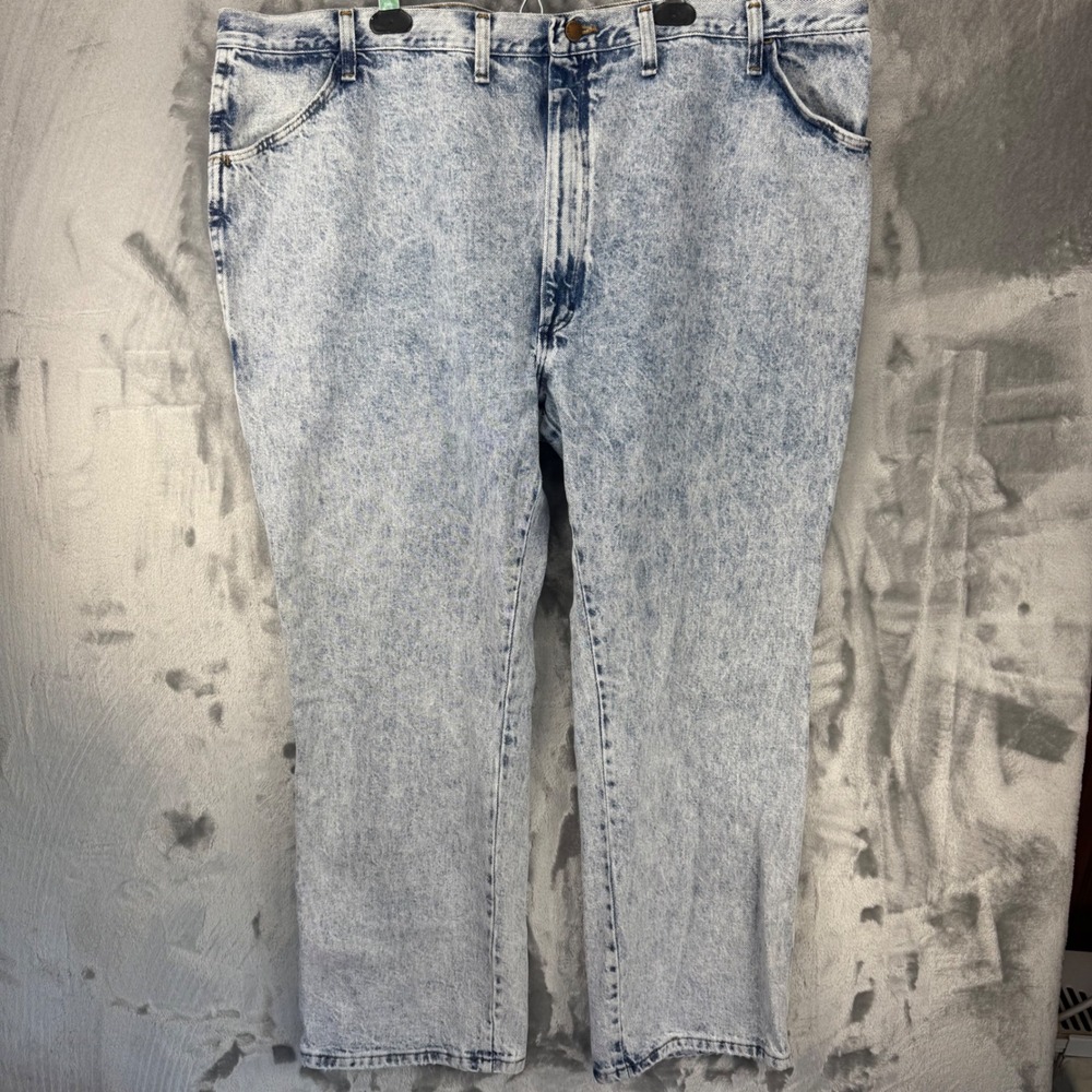 Rustler Mens Acid Wash Denim Jeans 48x30 Made in USA Vintage Straight Leg Blue